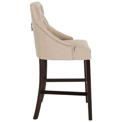 Eleni 45" Beige Linen and Metal Wingback Bar Stools, Set of 2