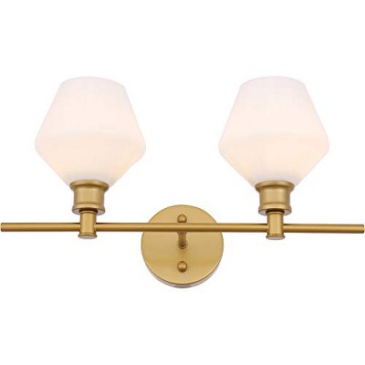 Gene 2-Light Brass and Frosted White Glass Wall Sconce