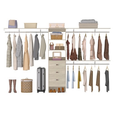 Aheaplus 120'' Adjustable Closet Organizer, Large Closet System with Storage Drawers and Hanging Rods