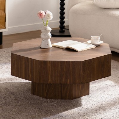 Modern Octagonal Coffee Table,30.5" Accent Table with Geometric Pedestal,Minimalist Centerpiece for Living Room-Baofuwish
