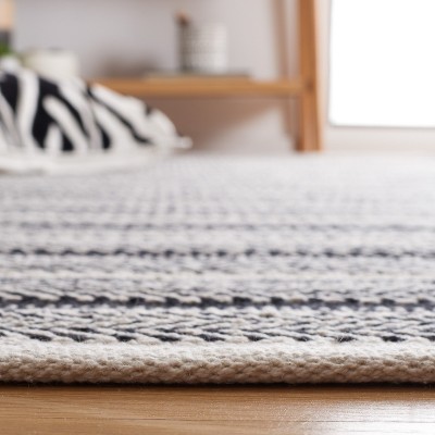 Ivory and Black Flatweave Cotton Striped 6' Square Rug