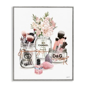 Stupell Industries Fashion Cosmetic Brushes in Glam Jars Black Framed Giclee Art - 1 of 4