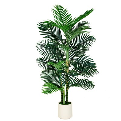 6FT Artificial Golden Cane Palm Tree with White Planter, Indoor Faux Plant