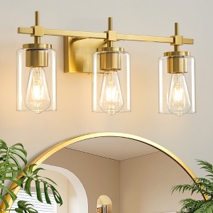 POWLIG 3-Light Gold Vanity Light, 20 inch Modern Bathroom or Bedroom Mirror Light - 1 of 4