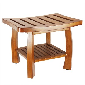 Oceanstar Solid Wood Spa Bench with Storage Shelf, Teak Color Finish - 1 of 4