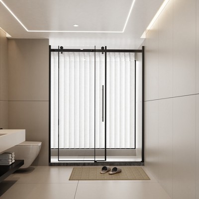 VYNXARIA 60"W*72"H Frameless Shower Door Single Sliding,1/4 inch Thick Clear Tempered Glass Shower Door with Zinc Roller Rail System,Black