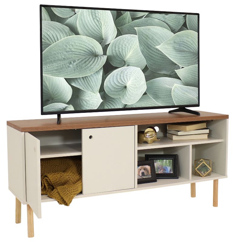 Sunnydaze Indoor Mid-Century Modern TV Stand Console with Side Storage Cabinet and Shelves for 55" TV, 4 of 19