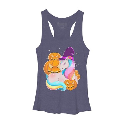 Women's Design By Humans Cute Unicorn With Jack O Lantern Halloween T Shirt By thebeardstudio Racerback Tank Top
