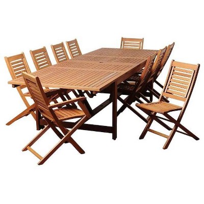 Brandon 11pc Patio Eucalyptus Wood Extendable Dining Set - International Home Miami