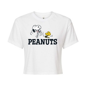 Women's - Peanuts - Snoopy And Woodstock Cropped Graphic T-Shirt - 1 of 4