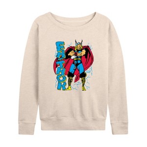 Women's - Marvel - Thor Fathor Lightweight French Terry Wide Neck Long Sleeve Shirt - 1 of 4