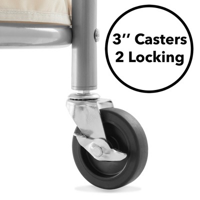 Dryser Round Beige Canvas Rolling Laundry Hamper with Steel Frame