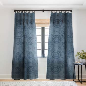 Little Arrow Design Co boho sun and stars dark blue Single Panel Sheer Window Curtain - Deny Designs