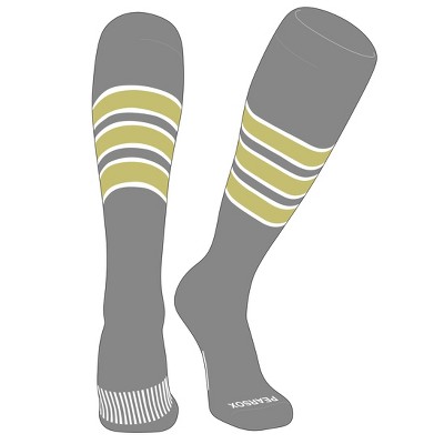 PEAR SOX Striped OTC Baseball, Softball, Football Socks (C) Silver, White, Vegas Gold
