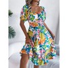 Women's Summer Casual Dresses 2025 Spring Puff Sleeve Square Neck A-line Flowy Boho Floral Smocked Midi Dress - 4 of 4