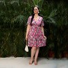 Clearlove Plus Size Dresses for Curvy Women Floral Sleeves Tiered Layers Casual Mini Dress with Pocket - 3 of 4