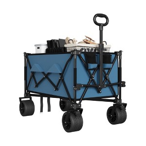 Folding Wagon Cart, 350 LB Capacity 10 Cu ft Utility Cart with Adjustable Handle, Collapsible Grocery Cart for Shopping Garden Camping - 1 of 4