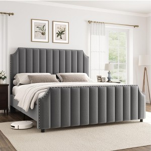 Bed Frame with 50.2" Headboard,Upholstered Platform Bed Frame with Vertical Channel Tufted - 1 of 4