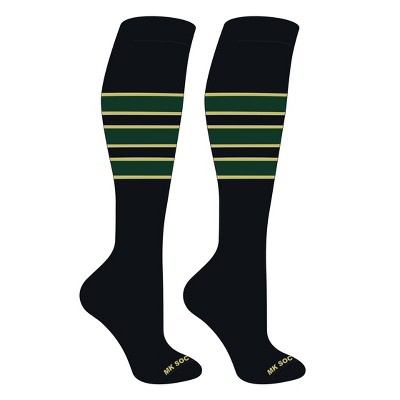 MK Socks Striped OTC Baseball, Softball, Football Socks (C) Black, Vegas Gold, Dk Green (L)