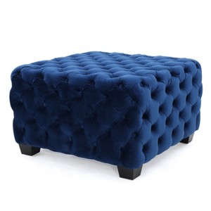 Dexmalle Button-Tufted Navy Blue Ottoman - 1 of 4