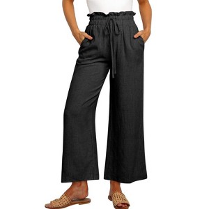 Garvee Womens Wide Leg Pants Casual High Waist Elastic Drawstring Loose Flowy Trousers with Pockets - 1 of 4