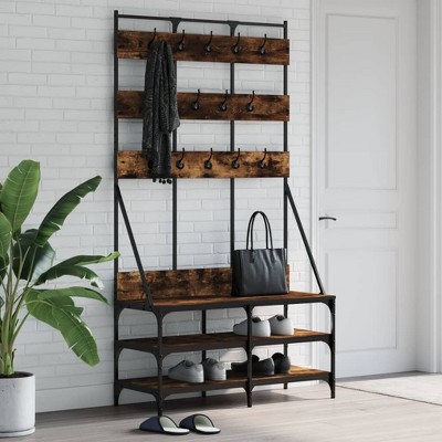 vidaXL Clothes Rack with Shoe Storage Smoked Oak 39.4"x15.7"x72.4"