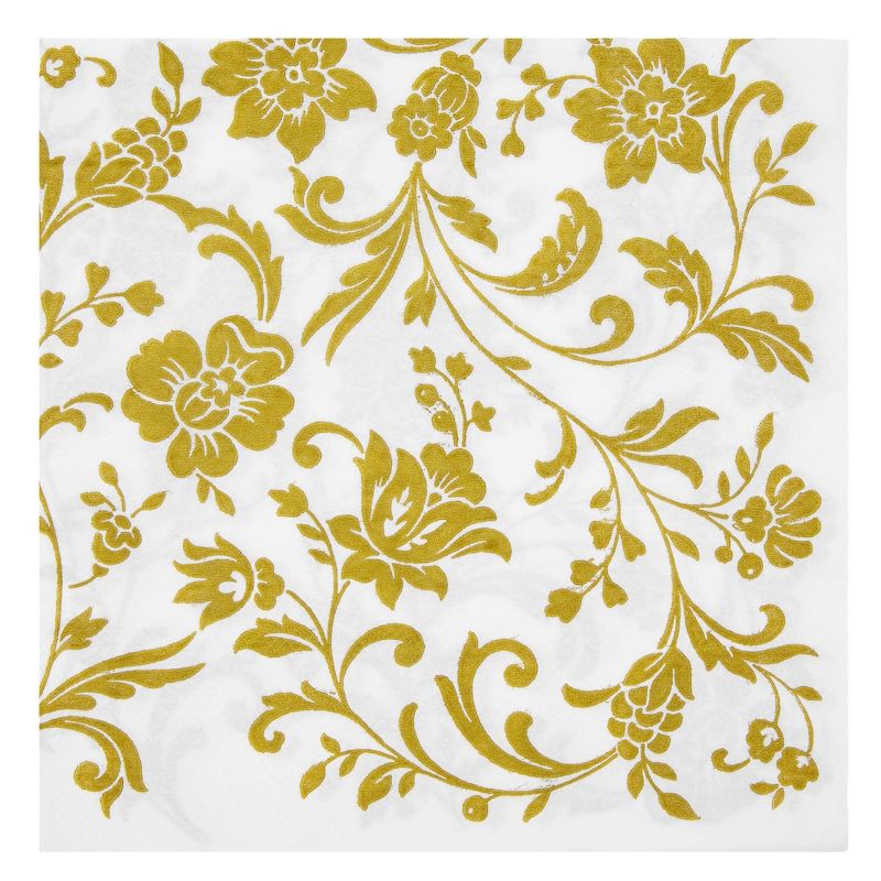 Blue Panda BLUE PANDA 100 Pack White & Gold Disposable Floral Paper Napkins, 6.5x6.5”, Napkins for Wedding, Birthday, Anniversary, 5 of 10