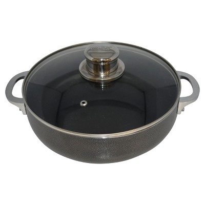 IMUSA USA 10Qt Nonstick Hammered Exterior Dutch Oven with Glass Lid, Gray