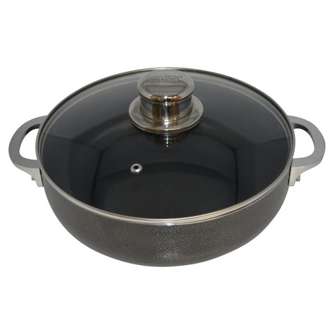 Alpine Cuisine 5 Quart Aluminum Non-Stick Dutch Oven Pot with Glass Lid,  Black