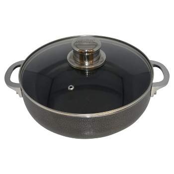 IMUSA Nonstick Hammered Caldero with Tempered Glass Lid - Charcoal
