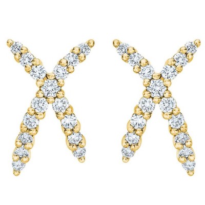 Pompeii3 1/2Ct T.W. Diamond Fashion Women's X Shape Lab Created Earrings 10k Gold Studs