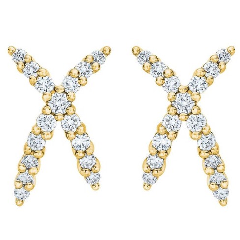 Pompeii3 1/2Ct T.W. Diamond Fashion Women's X Shape Lab Created Earrings 10k Gold Studs - image 1 of 4