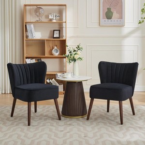 Modern Velvet Accent Chair Set of 2, Soft Upholstered Living Room Chair with Wooden Legs - 1 of 4