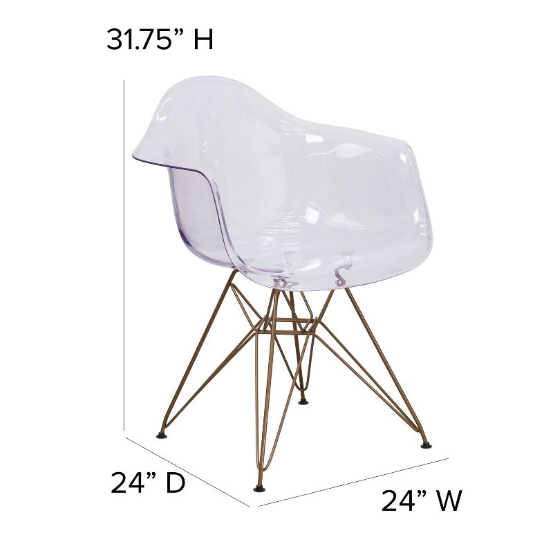 Emma and Oliver 2 Pack Transparent Side Chair with Arms and Gold Base - Accent & Side Chair, 5 of 12