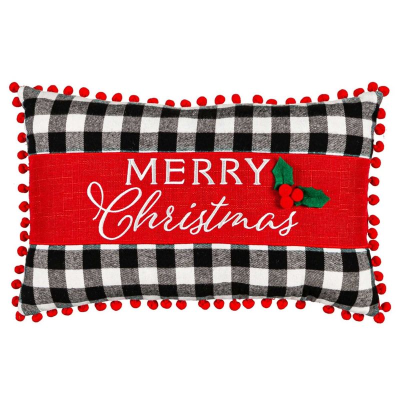 Evergreen 10.0 Inch Merry Christmas Plaid Pillow Lumbar Buffalo Plaid Throw Pillows, 1 of 4