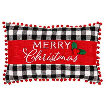 Evergreen 10.0 Inch Merry Christmas Plaid Pillow Lumbar Buffalo Plaid Throw Pillows