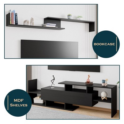 Ebony Modern TV Stand with MDF Shelves and Cabinet