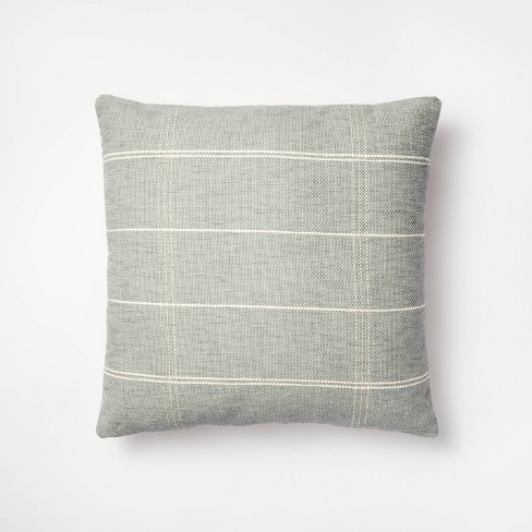 Oversized Woven Windowpane Square Throw Pillow Green cream