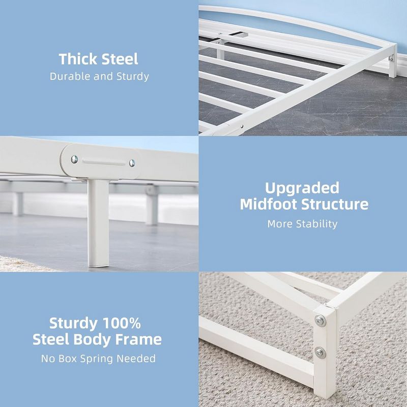 Whizmax Bed Frame Low Profile, 6 Inches White Metal Platform Bed Frame, Mattress Foundation, No Box Spring Needed, 5 of 9