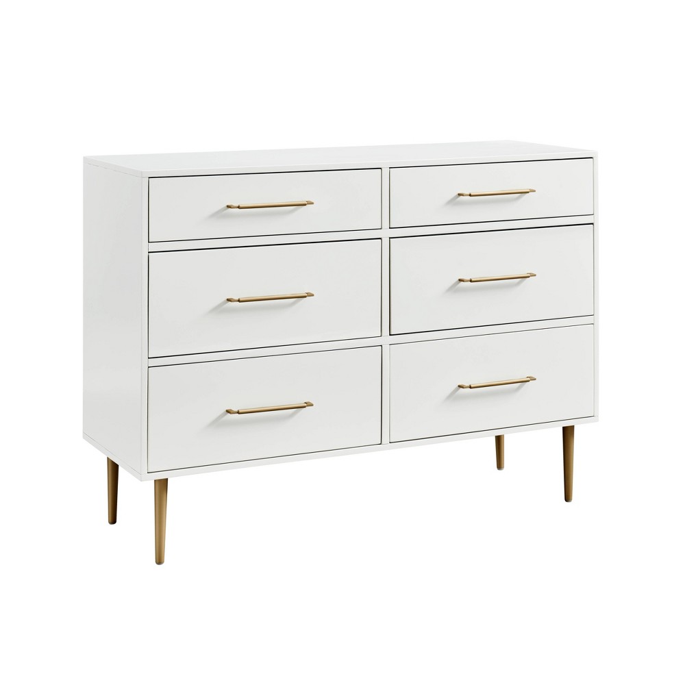 Photos - Dresser / Chests of Drawers Linon Gloria Modern Mixed Material 6 Drawer Chest Dresser White/Gold  