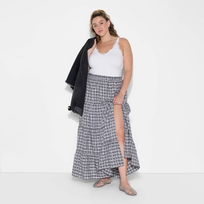 Women's Tiered Maxi A-Line Skirt - Wild Fable™ Gray Plaid