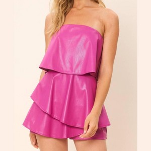Women's Strapless 3-tiered faux leather romper - Idem Ditto - 1 of 2