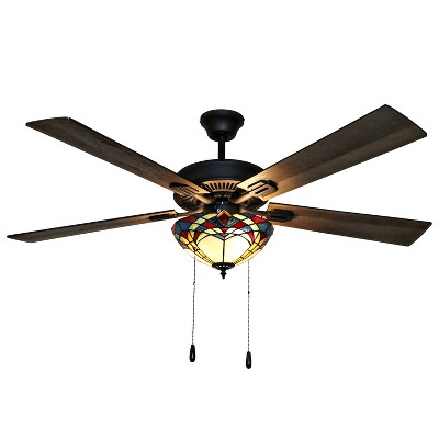 52" LED 5-Blade Gable Prairie Stained Glass Lighted Ceiling Fan - River of Goods