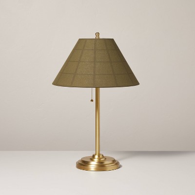 TWIN CANDLE DESK LAMP, ANTIQUED SOLID BRASS, PARCHMENT SHADE, HEIGHT 13  (33 CM.), candelabra switch