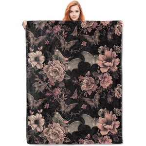 Lomsoe Christmas Floral and Bat Flannel Throw Blankets,Throws for Bedroom Sofa Home Decor Gifts for Women Christmas Gift. - 1 of 4