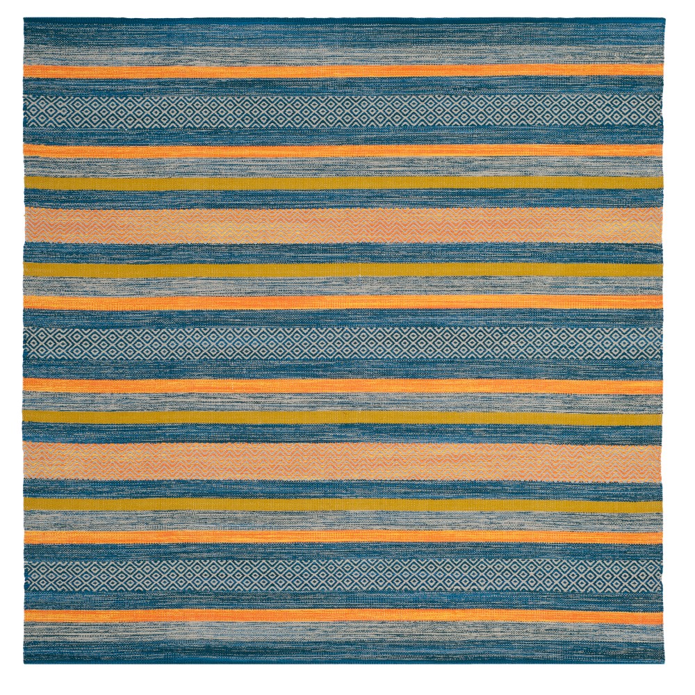 Blue/orange Stripe Woven Square Area Rug 6'x6' - Safavieh