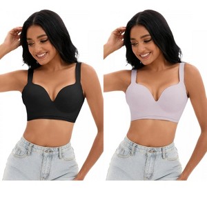 INSPIRE CHIC 2 Pcs Women's Wirefree U Back Adjustable Straps Comfort Push Up Bras - 1 of 4