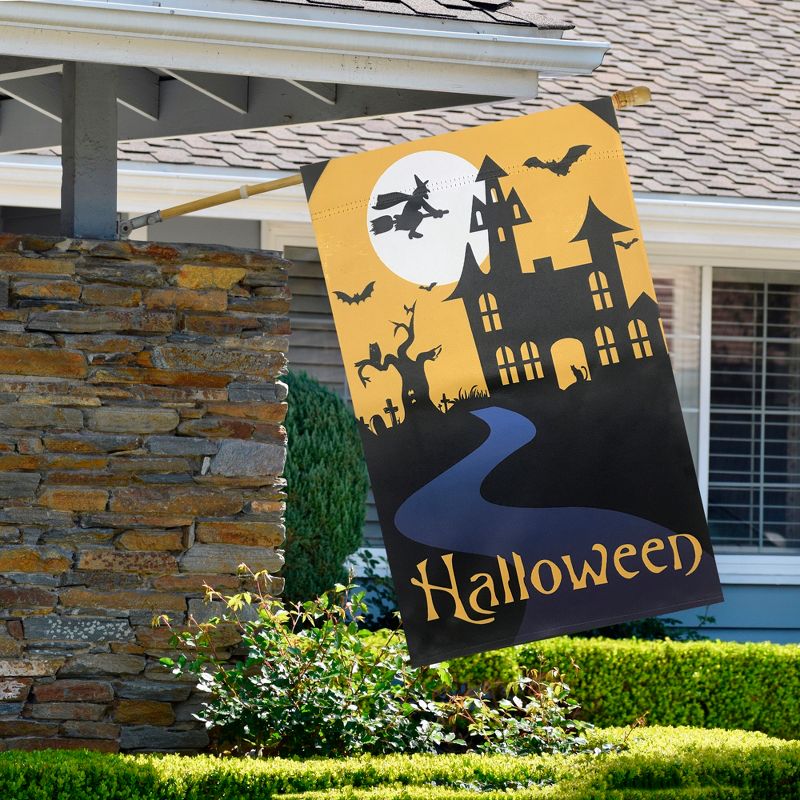 Northlight Spooky House Halloween Outdoor House Flag with Bats and Witch 28" x 40", 3 of 4