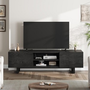 Industrial TV Stand for 75 Inch, Natural Entertainment Center with 2 Drawers and Heavy Duty Support Leg, Wooden Media Cabinet TV Console Table - 1 of 4