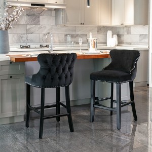 Velvet Wing-Back Bar Stools Set of 2 with Button Tufted Back, Wooden Legs, and Chrome Nailhead Trim for Home, Pub, or Kitchen - 1 of 4